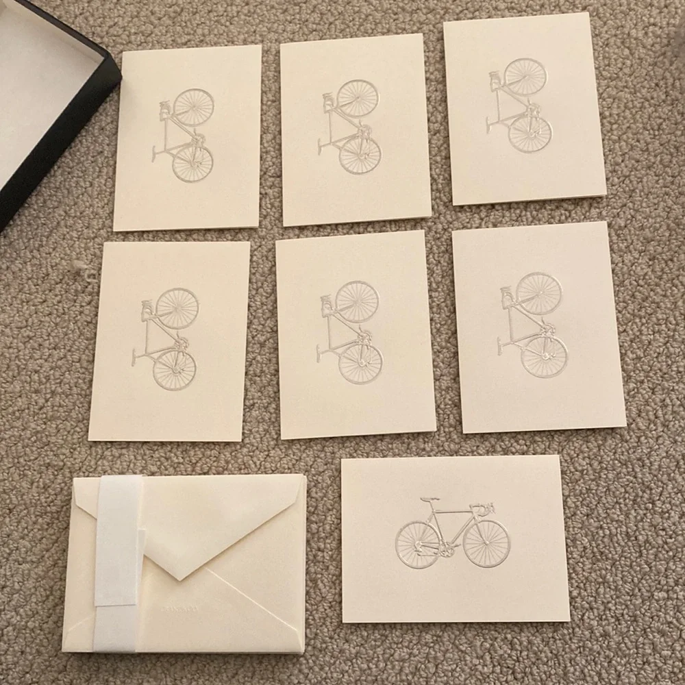 Crane & Co Engraved Racing Bike Notes Ecru Kid Finish Paper Stationery Set of 7
